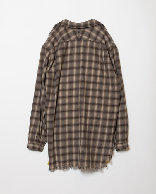 WOOL OMBRE CHECK LONG SKIPPER SHIRT - IVORY x BROWN