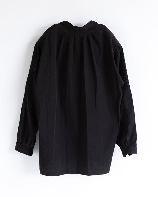 COTTON CHAMBRAY EMBROIDERY SKIPPER SHIRT - BLACK