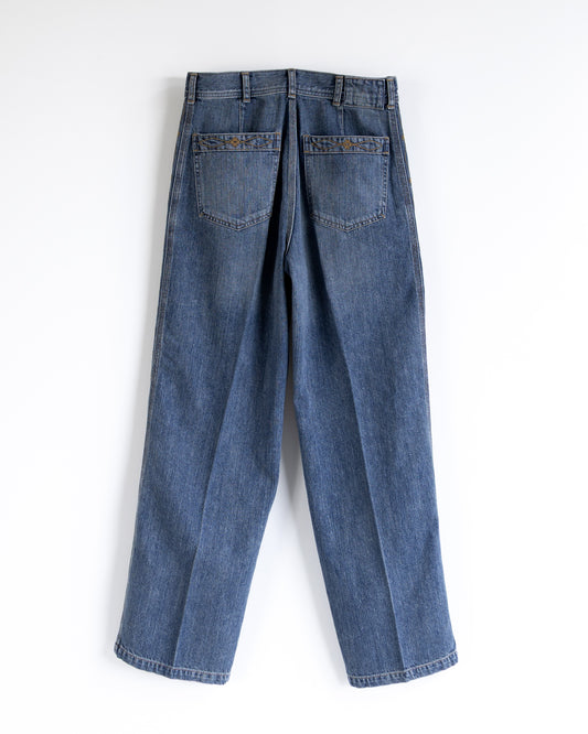 DENIM EMBROIDERY SIDE PANEL TROUSERS - WASHED INDIGO