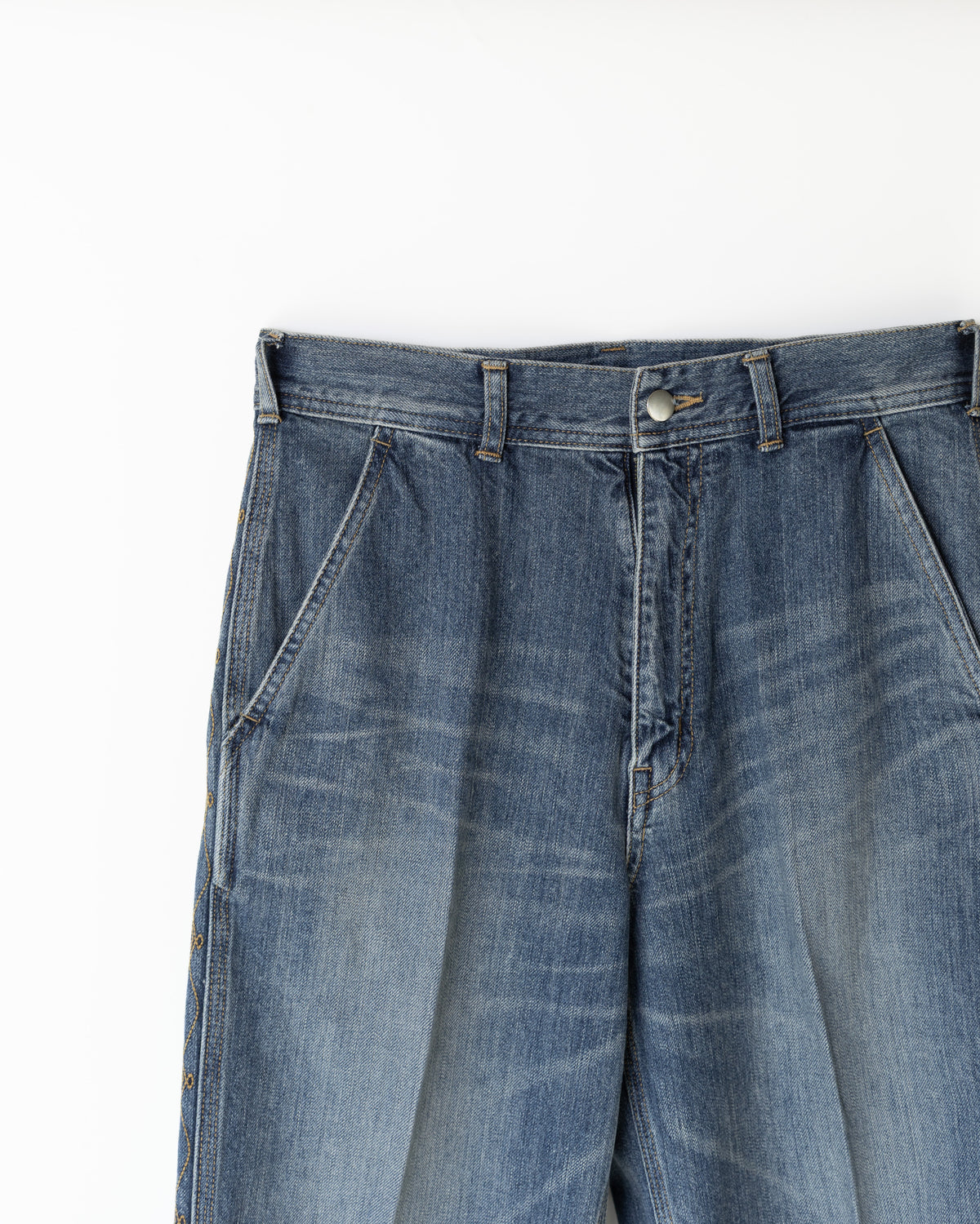 DENIM EMBROIDERY SIDE PANEL TROUSERS - WASHED INDIGO