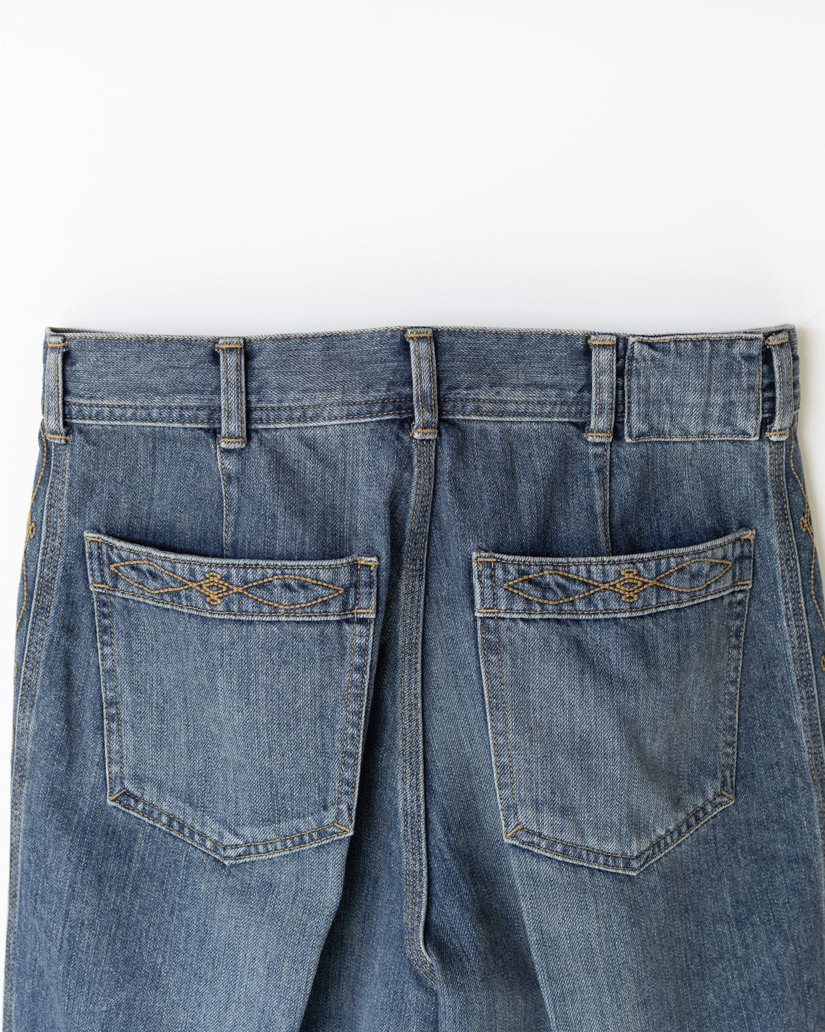 DENIM EMBROIDERY SIDE PANEL TROUSERS - WASHED INDIGO