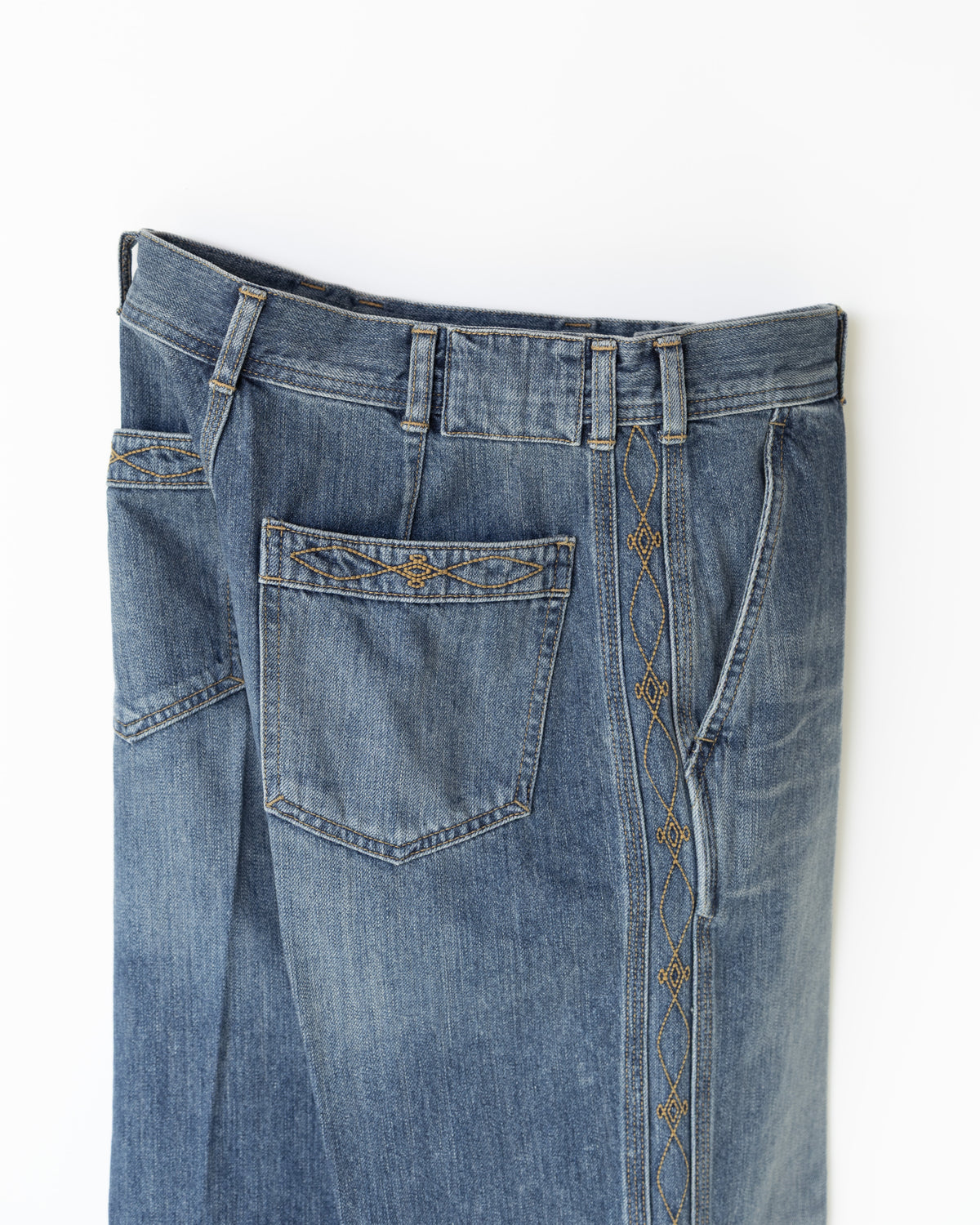 DENIM EMBROIDERY SIDE PANEL TROUSERS - WASHED INDIGO
