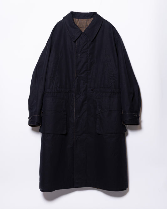 MASTER SHILD COTTON GABADINE / WO/NY TWEED REVERSIBLE HUNTING COAT - BLACK/BROWN CHECK