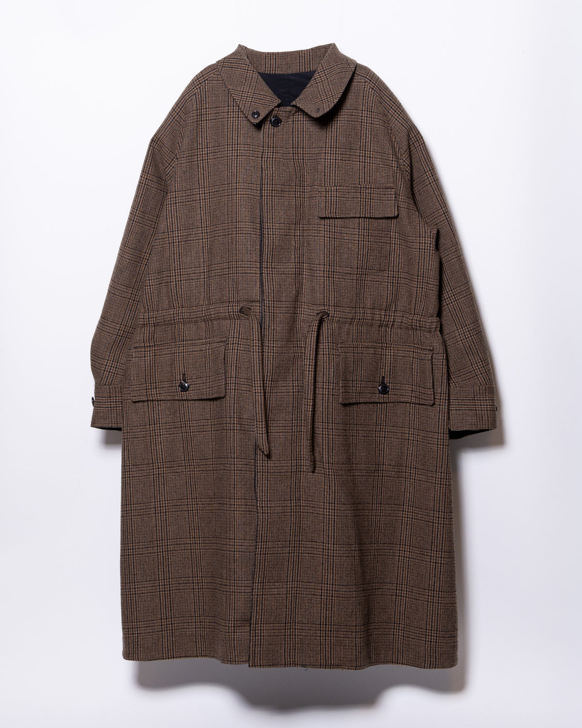 MASTER SHILD COTTON GABADINE / WO/NY TWEED REVERSIBLE HUNTING COAT - BLACK/BROWN CHECK