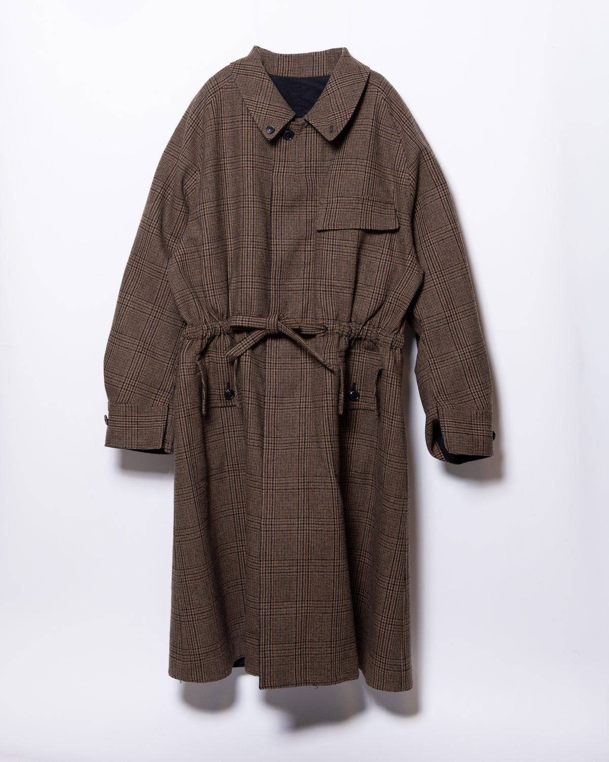 MASTER SHILD COTTON GABADINE / WO/NY TWEED REVERSIBLE HUNTING COAT - BLACK/BROWN CHECK