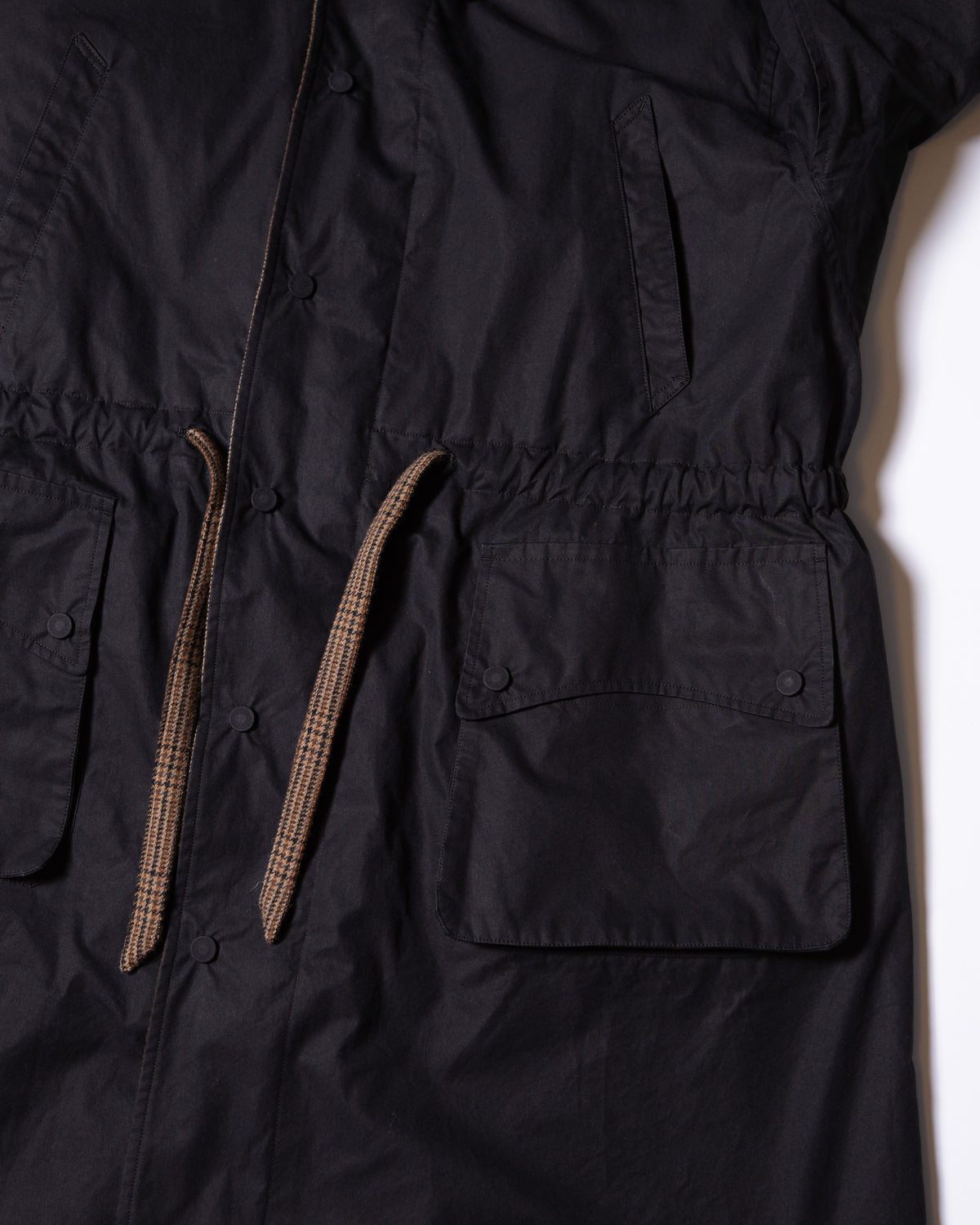 MASTER SHILD COTTON GABADINE / WO/NY TWEED REVERSIBLE HUNTING COAT - BLACK/BROWN CHECK