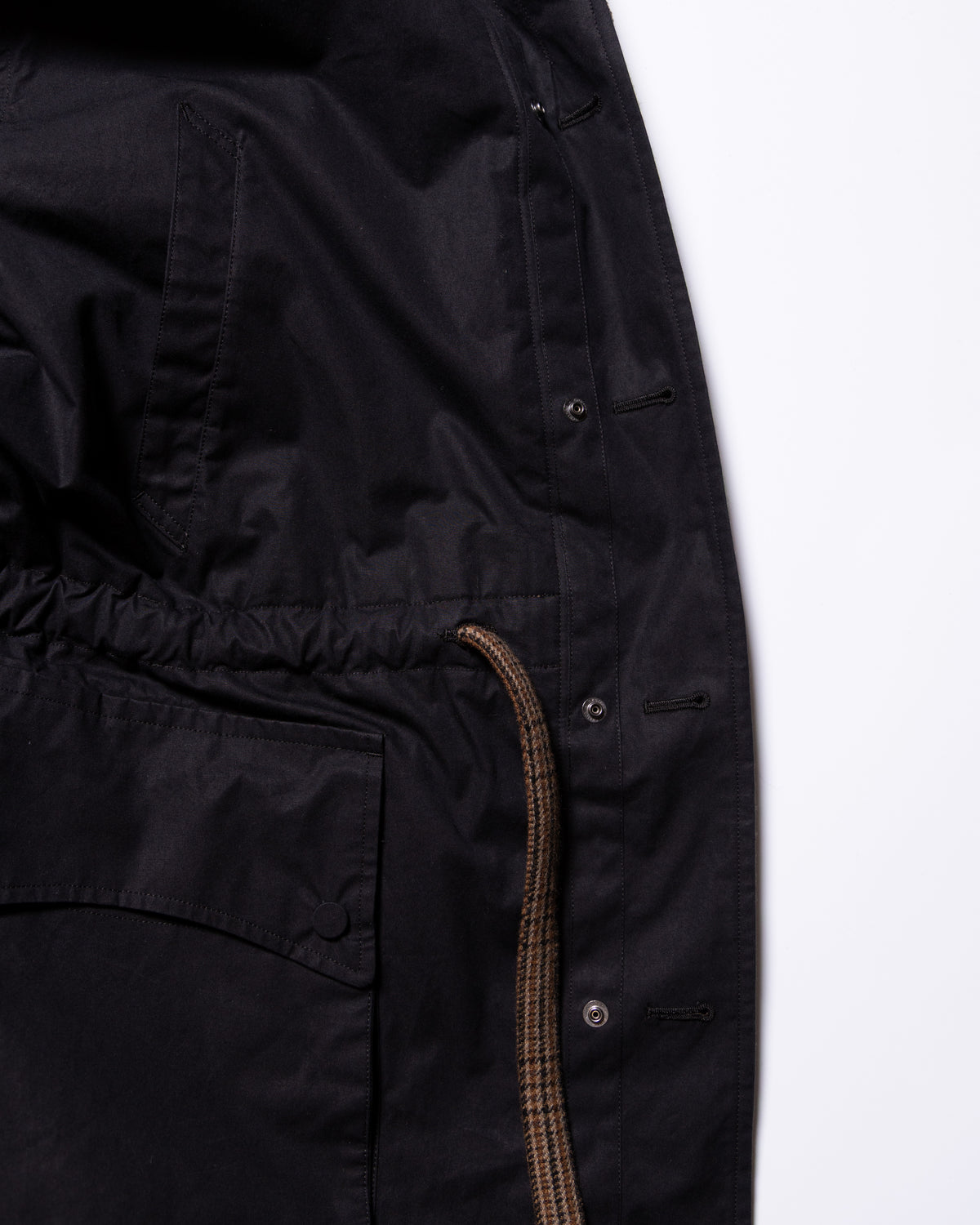 MASTER SHILD COTTON GABADINE / WO/NY TWEED REVERSIBLE HUNTING COAT - BLACK/BROWN CHECK