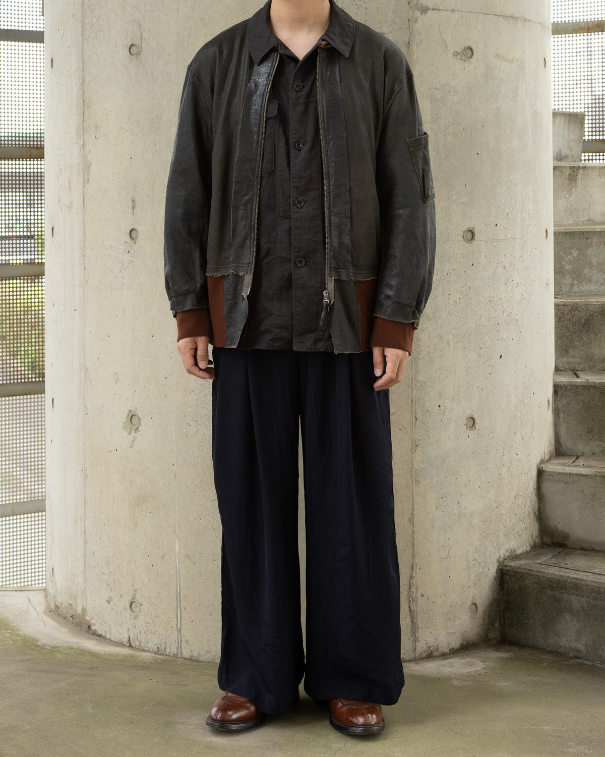 CRACK TERRY MILITARY BLOUSON - BROWN