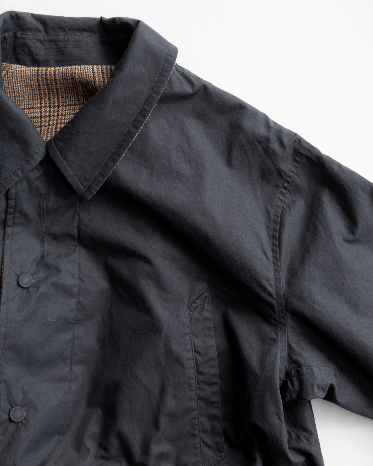 MASTER SHILD COTTON GABADINE / WO/NY TWEED REVERSIBLE HUNTING COAT - BLACK/BROWN CHECK
