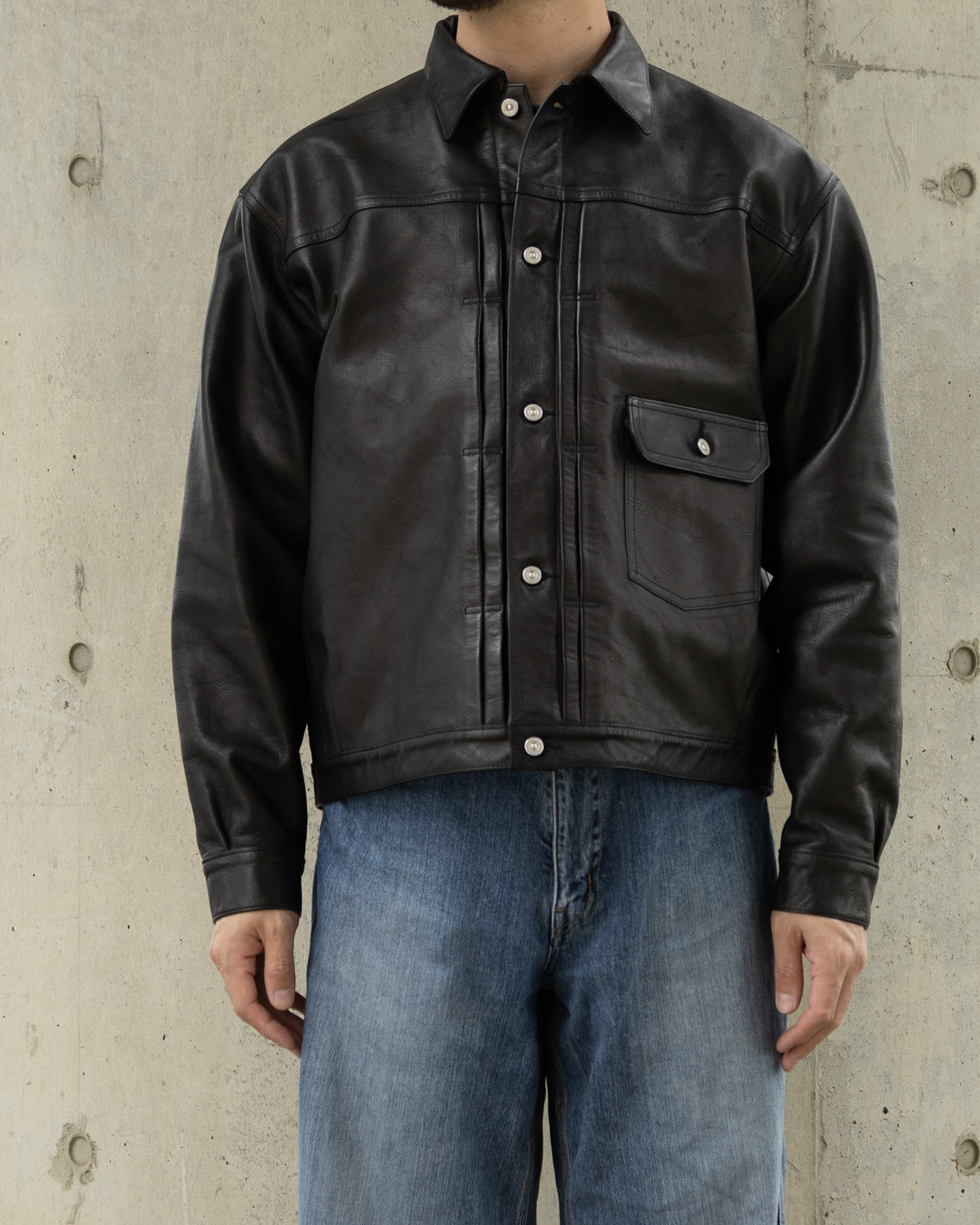 PATINA HORSE-HIDE RIVETED JACKET - PATINA BLACK