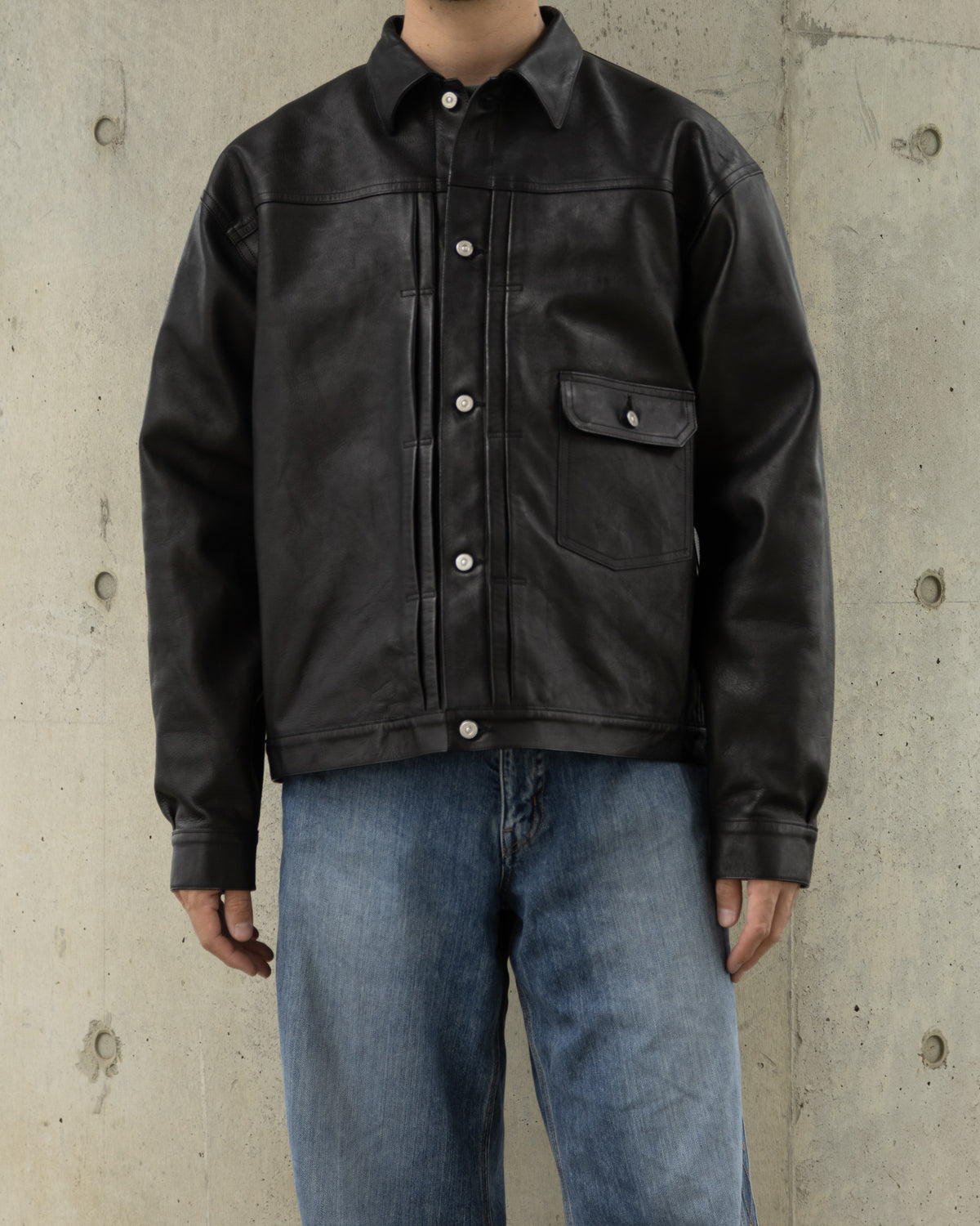 PATINA HORSE-HIDE RIVETED JACKET - PATINA BLACK