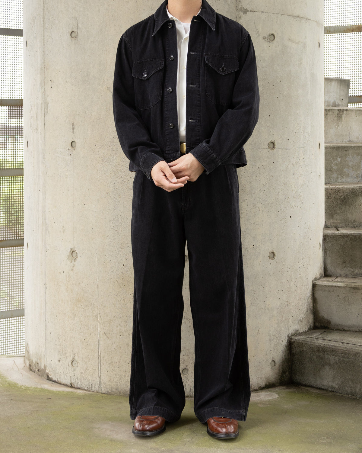 8.5oz SIDE PANEL EMBROIDERED PANTS - BLACK