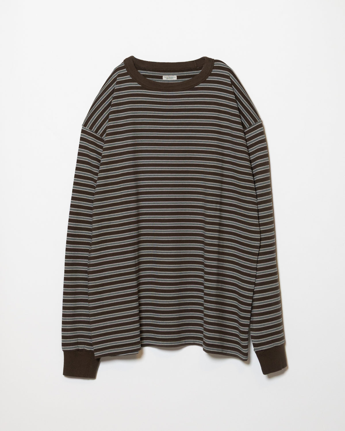BORDER LONG SLEEVE TOP - STONE BROWN×GREEN