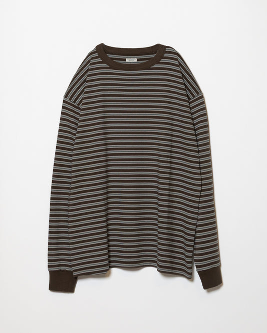 BORDER LONG SLEEVE TOP - STONE BROWN×GREEN