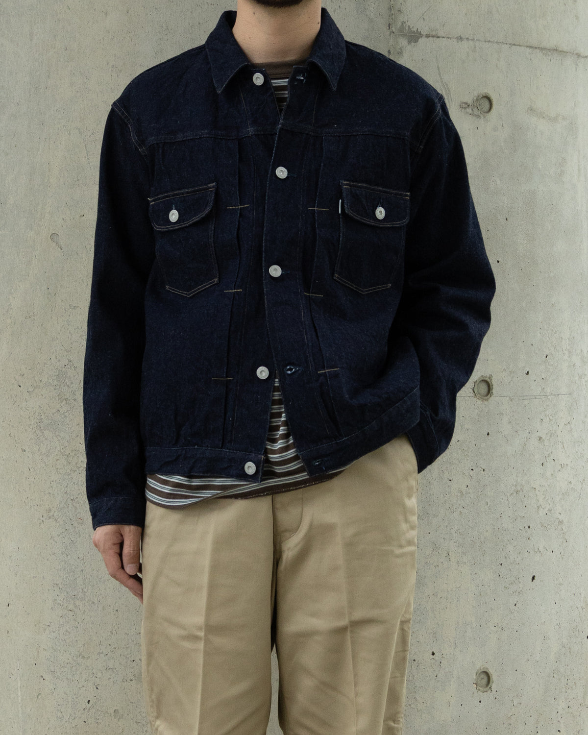 BORDER LONG SLEEVE TOP - STONE BROWN×GREEN