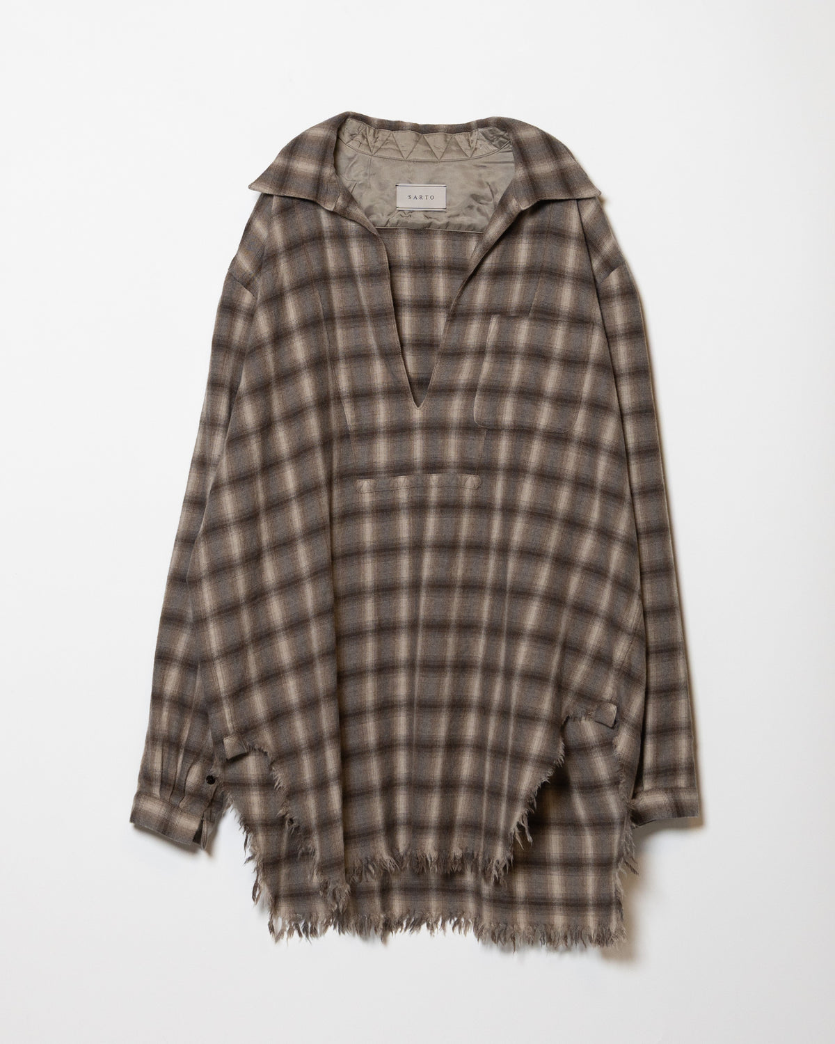 WOOL OMBRE CHECK LONG SKIPPER SHIRT - IVORY x BROWN