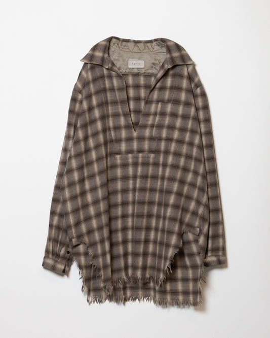 WOOL OMBRE CHECK LONG SKIPPER SHIRT - IVORY x BROWN