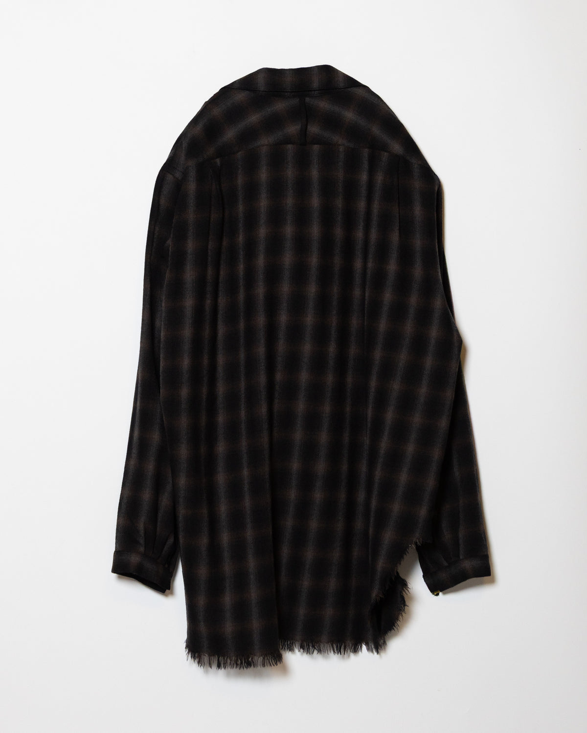 WOOL OMBRE CHECK LONG SKIPPER SHIRT - BLACK x DARK BROWN