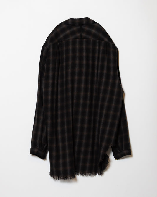 WOOL OMBRE CHECK LONG SKIPPER SHIRT - BLACK x DARK BROWN
