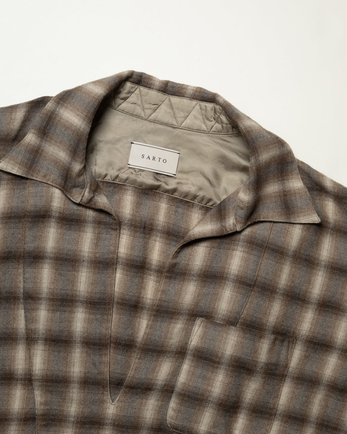 WOOL OMBRE CHECK LONG SKIPPER SHIRT - IVORY x BROWN
