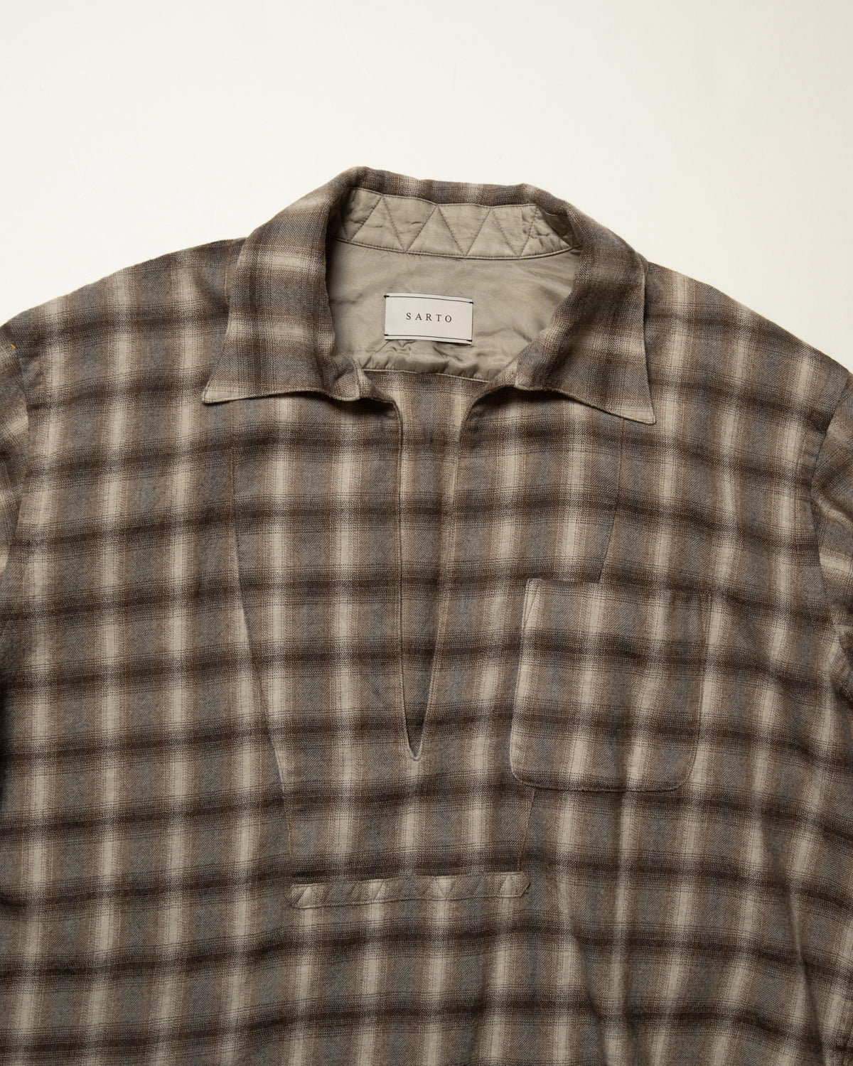 WOOL OMBRE CHECK LONG SKIPPER SHIRT - IVORY x BROWN