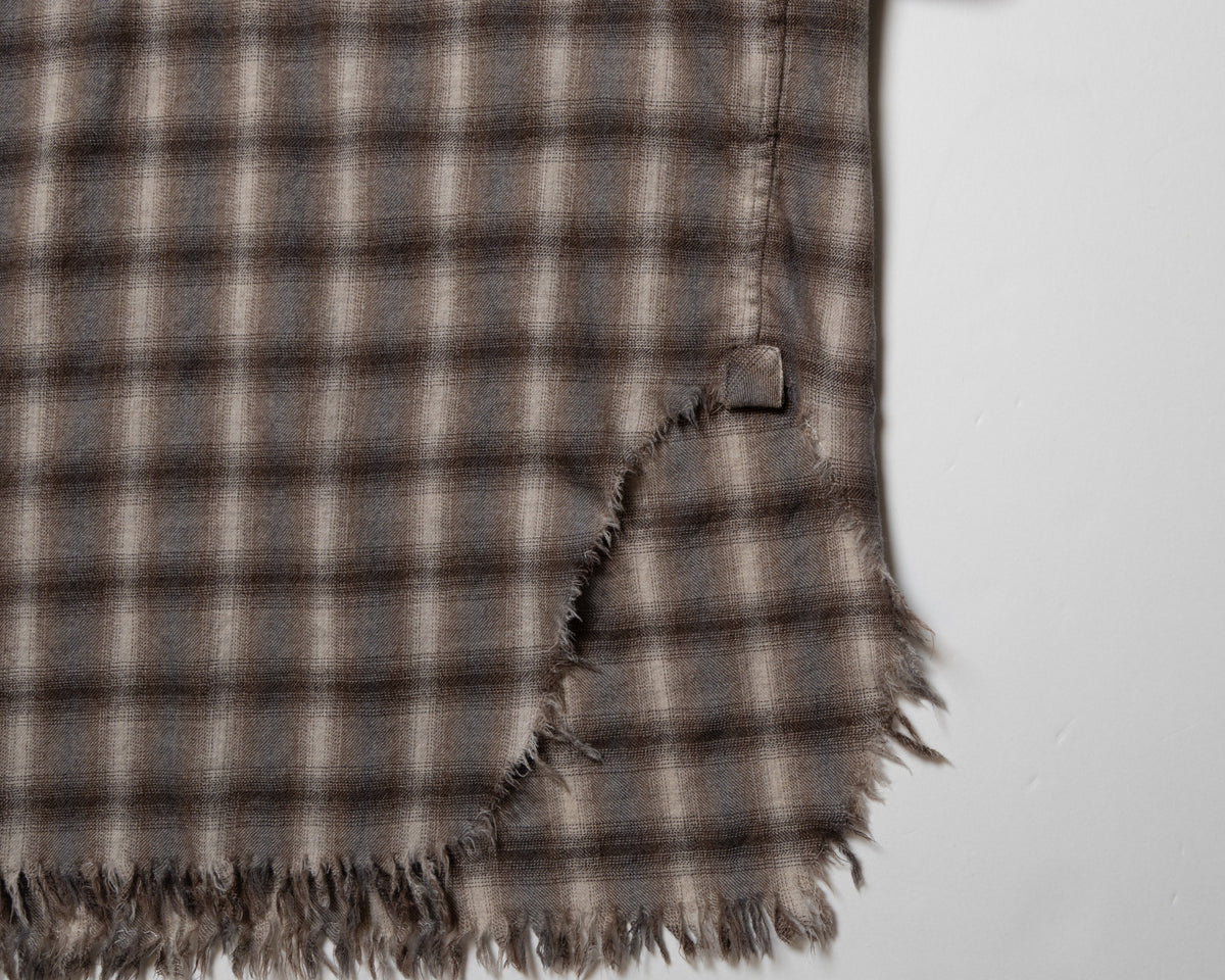 WOOL OMBRE CHECK LONG SKIPPER SHIRT - IVORY x BROWN