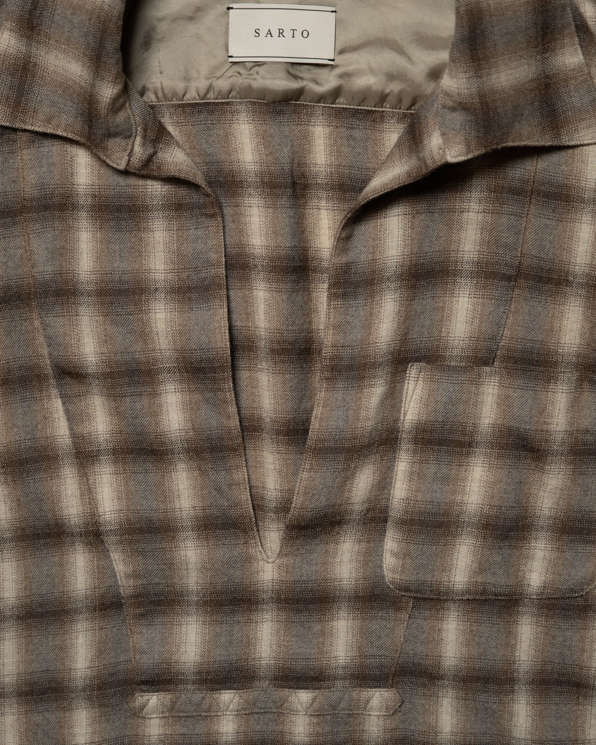 WOOL OMBRE CHECK LONG SKIPPER SHIRT - IVORY x BROWN