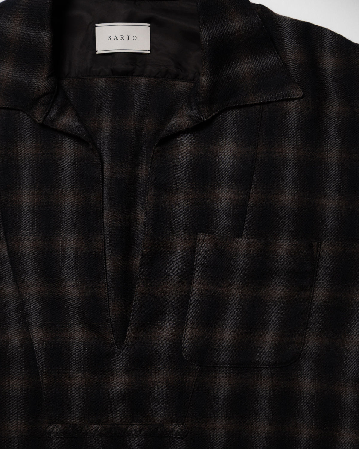 WOOL OMBRE CHECK LONG SKIPPER SHIRT - BLACK x DARK BROWN