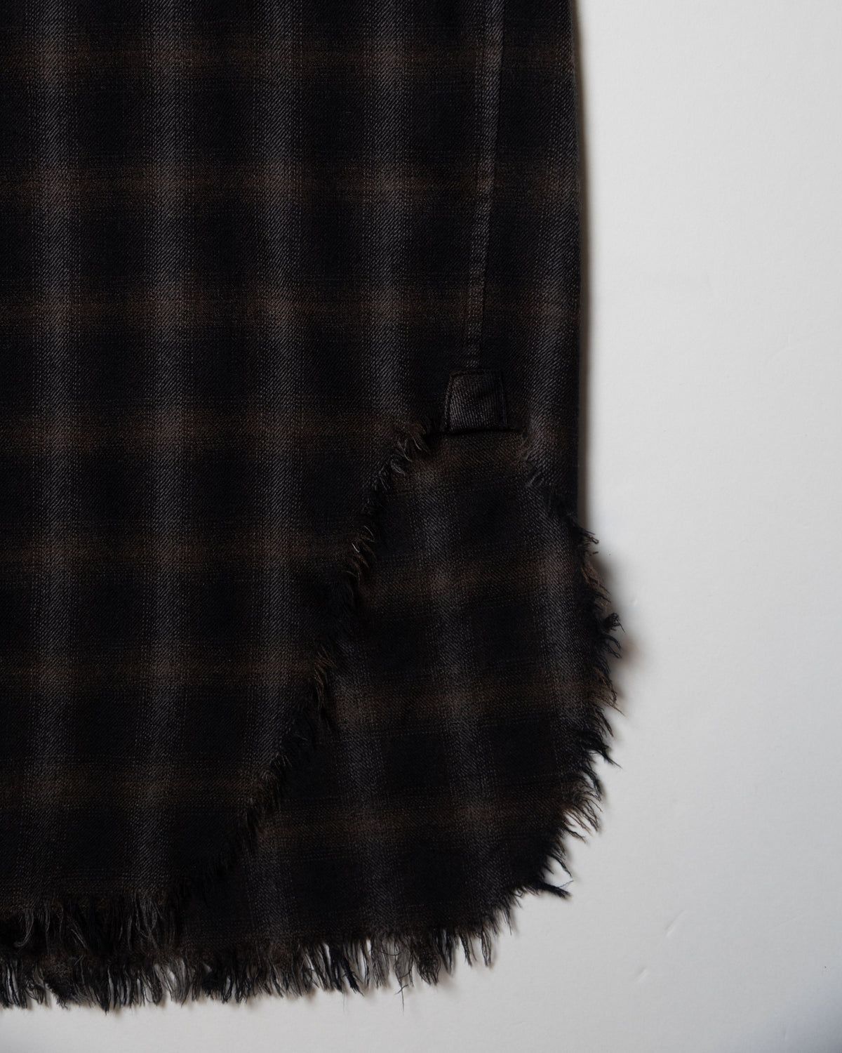 WOOL OMBRE CHECK LONG SKIPPER SHIRT - BLACK x DARK BROWN