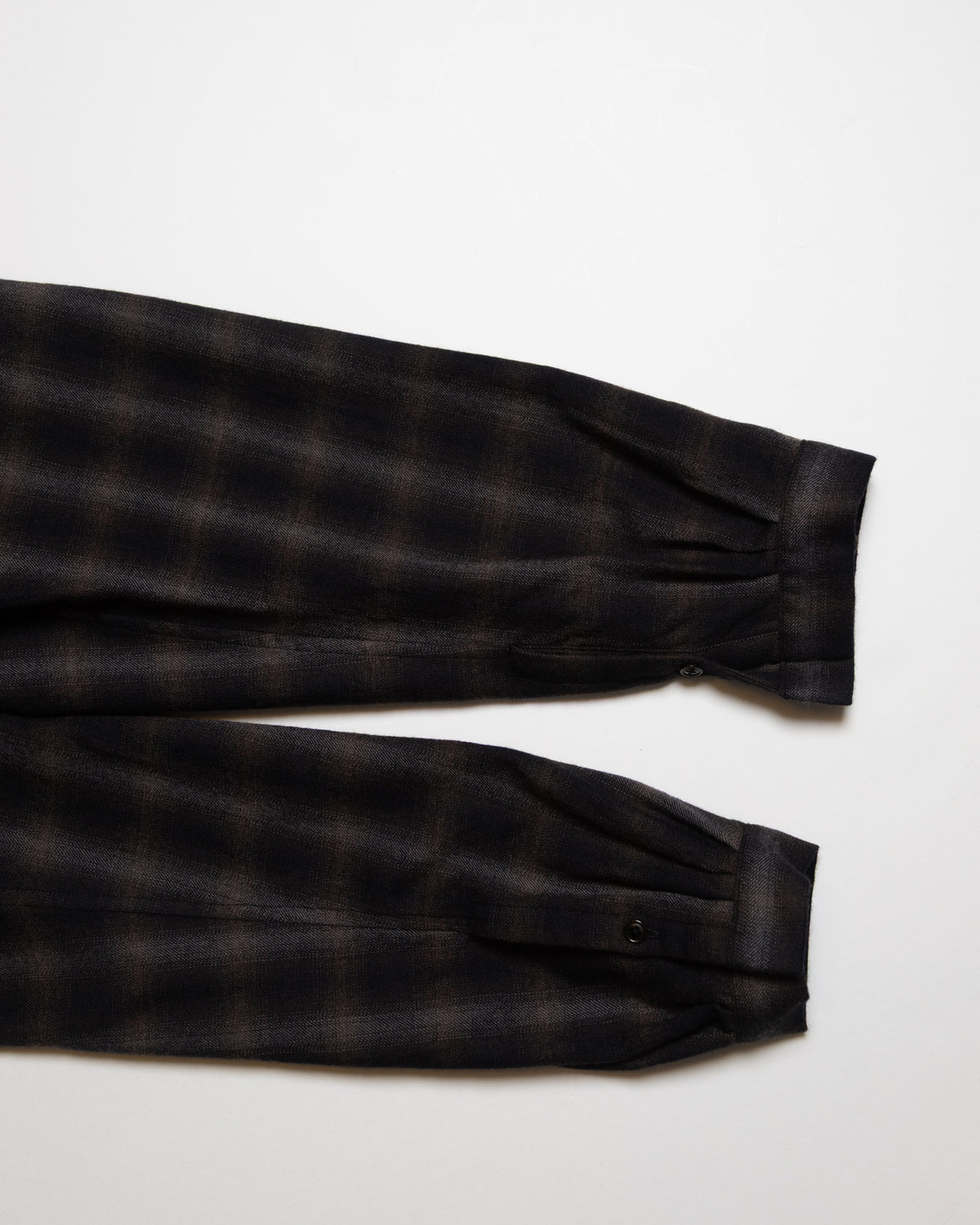 WOOL OMBRE CHECK LONG SKIPPER SHIRT - BLACK x DARK BROWN