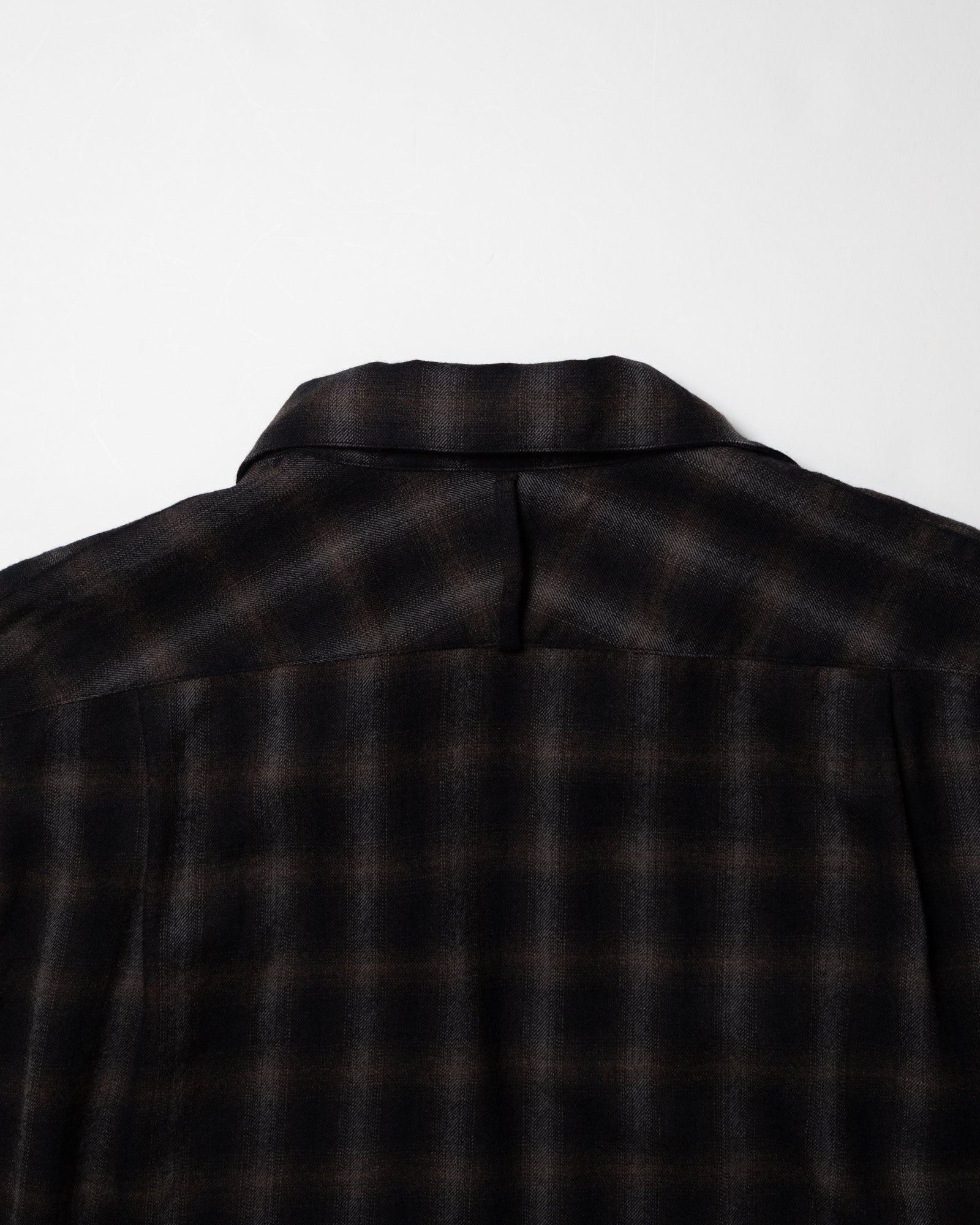 WOOL OMBRE CHECK LONG SKIPPER SHIRT - BLACK x DARK BROWN – FALMO