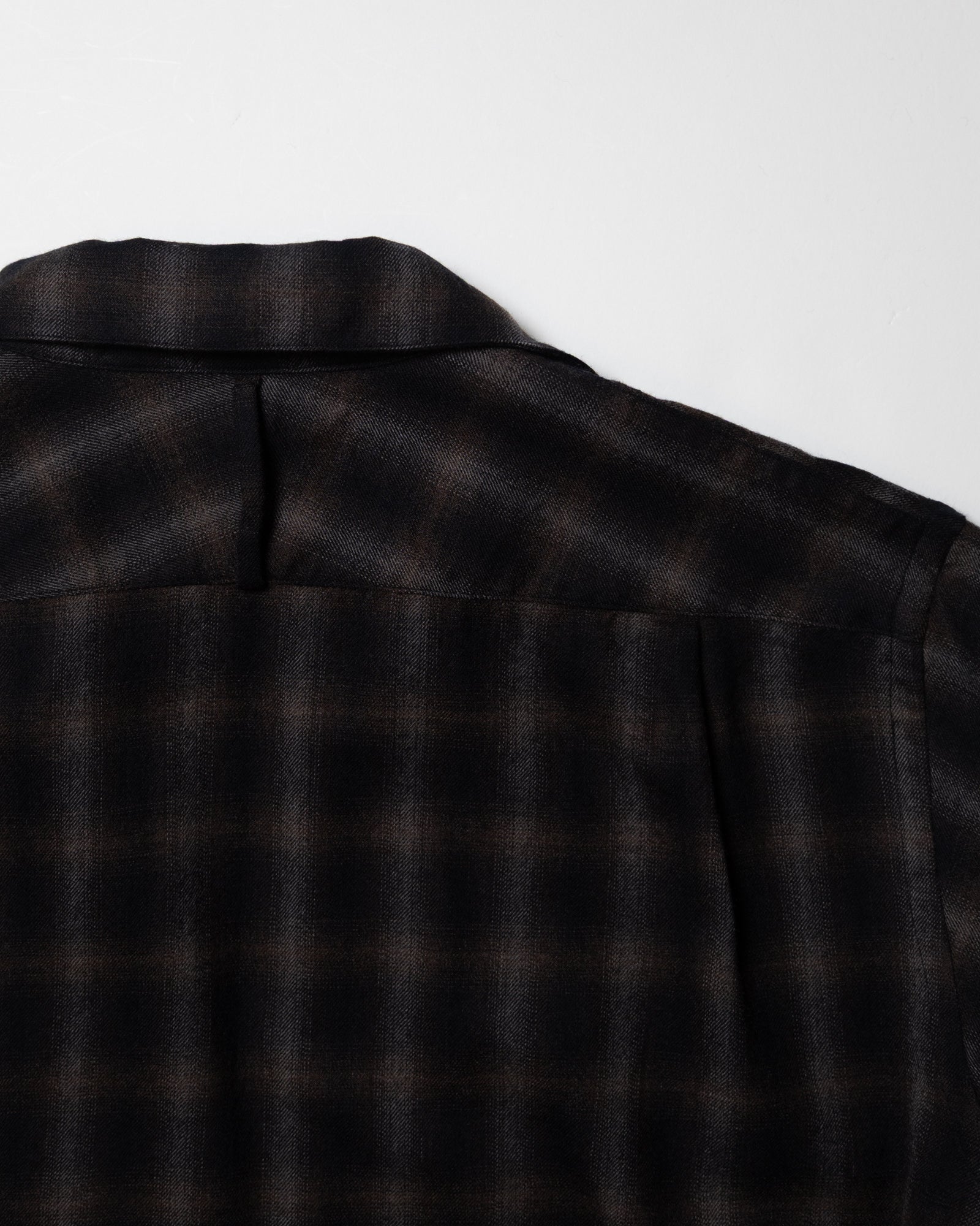 WOOL OMBRE CHECK LONG SKIPPER SHIRT - BLACK x DARK BROWN – FALMO