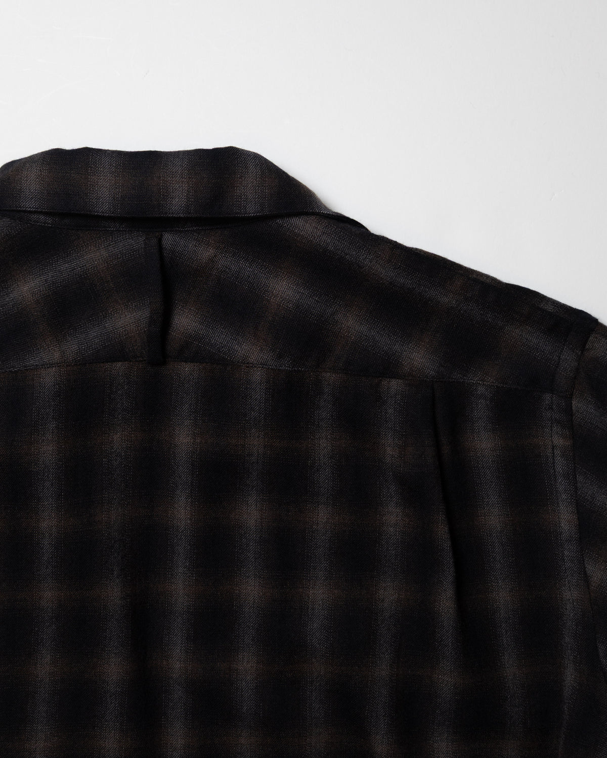 WOOL OMBRE CHECK LONG SKIPPER SHIRT - BLACK x DARK BROWN