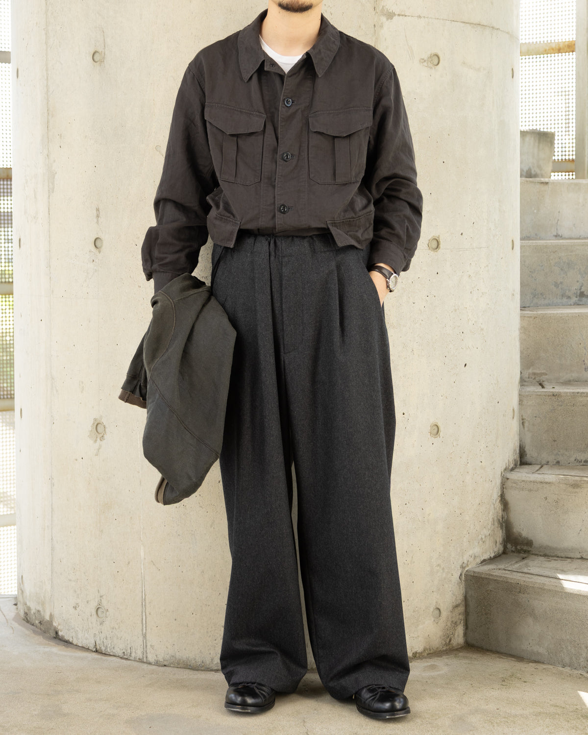 WOOL CASHMERE POPLIN MELTON NO-BRAINER PANTS - CHARCOAL