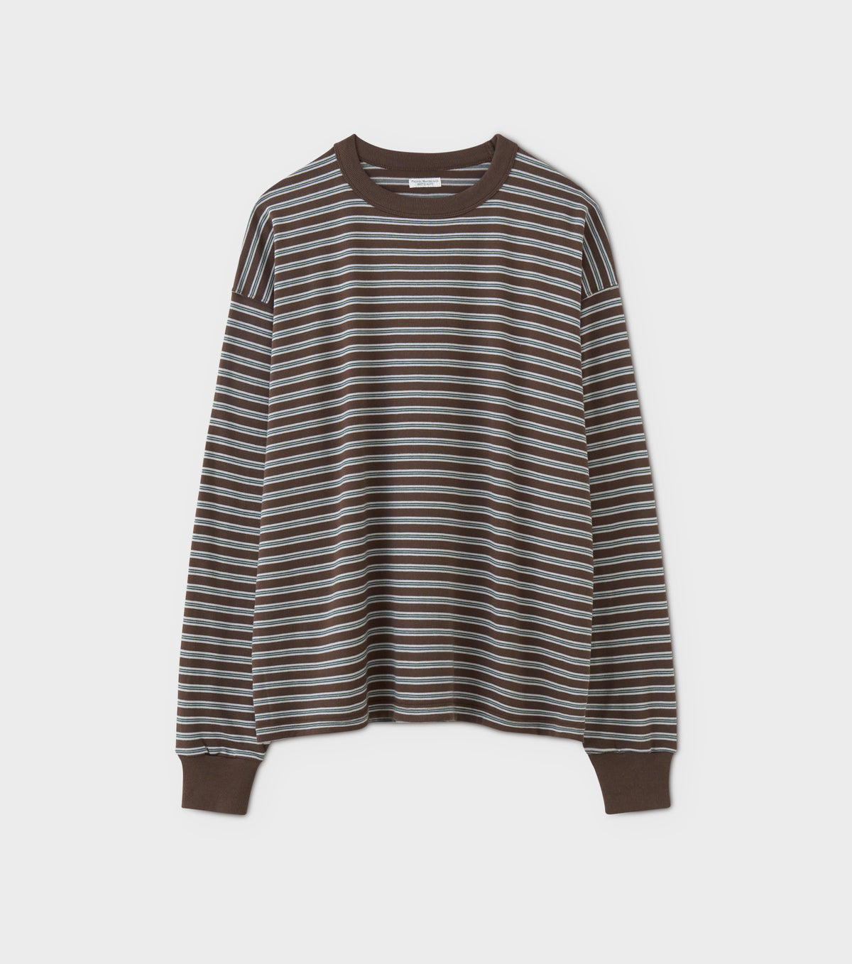 BORDER LONG SLEEVE TOP - STONE BROWN×GREEN