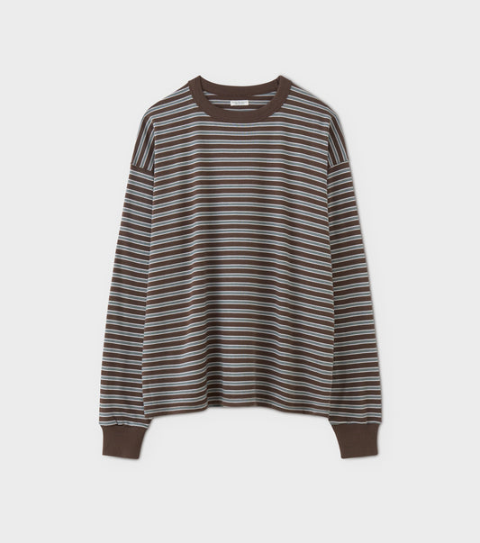 BORDER LONG SLEEVE TOP - STONE BROWN×GREEN